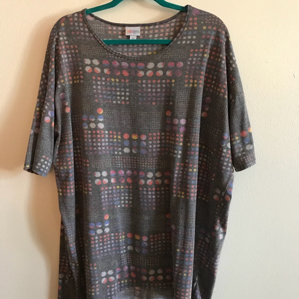 Lularoe XL Irma grey with rainbow polka dots